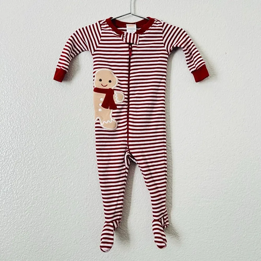 Gymboree Gingerbread Man Red White Stripe Zip Footie PJ Pajama Onesies
